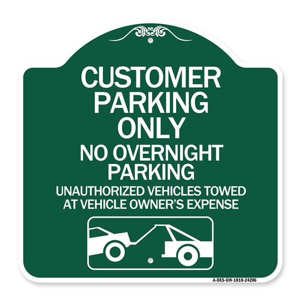 Signmission Customer Parking Only No Overnight Parking Unauthorized Vehicles Towed at Owner Expen, GW-1818-24206 A-DES-GW-1818-24206 - main